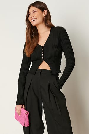 Black Cardigan With Pearl Buttons