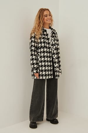 Black/White Kurze Jacke mit Hahnentrittmuster