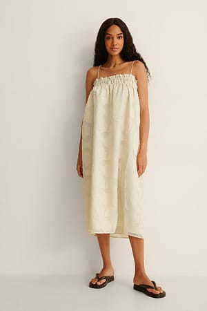 Sand Jacquard Floral Midi Dress