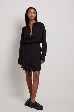Black Jacquard-Satin-Hemdkleid