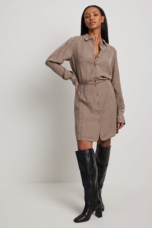 Light Brown Jacquard-Satin-Hemdkleid