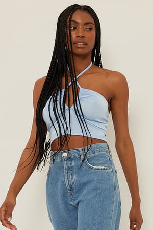 Light Blue Camiseta con detalle de keyhole
