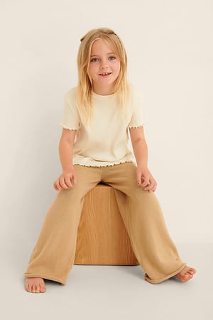 Beige Gebreide broek van biologisch katoen