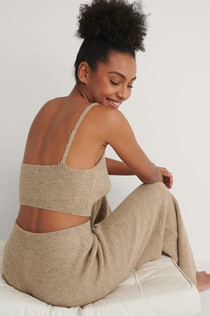 Beige Strikket Kort Topp