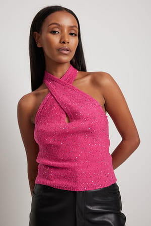 Knitted Halterneck Sequin Top