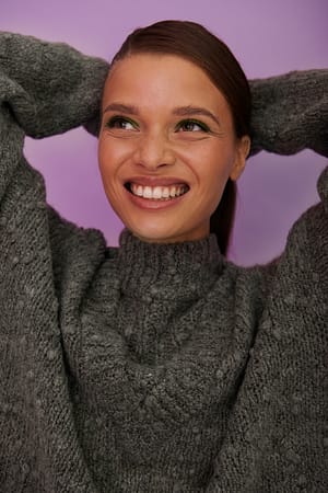 Grey Melange Strikket sweater med høj hals