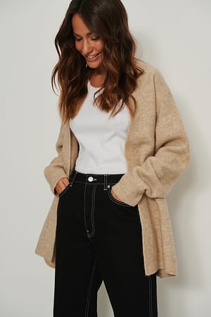 Light Beige Melange Strikket lang cardigan
