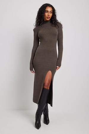 Brown Strikket midikjole