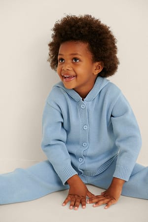 Light Blue Gebreide vest met capuchon van biologisch katoen