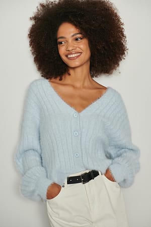 Light Blue Strikket ribbet dunet cardigan