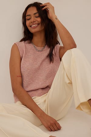 Pink Melange Strikket vest med rund hals