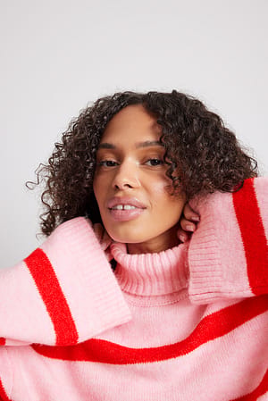 Pink/Red Gestreiftes hochgeschnittenes Strickoberteil