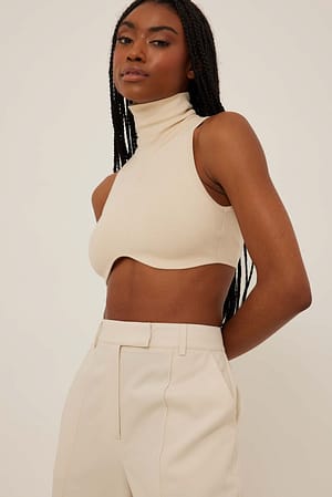 Light Beige Strickad topp med turtleneck