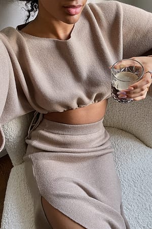 Nougat Strikket sweater med brede ærmer og løbebånd