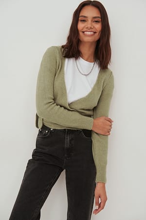 Light Khaki Cárdigan cruzado de punto