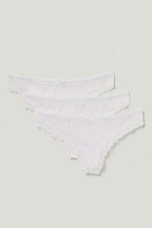 White 3er-Pack Strings mit Spitze