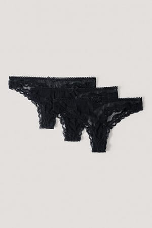 Black 3er-Pack Strings mit Spitze