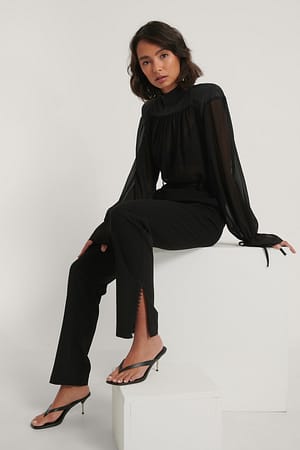 Black Anzughose Mit Spitzendetail