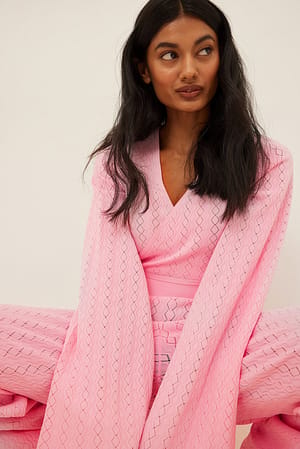 Light Pink Lace Knitted Wide Sleeve Wrap Top