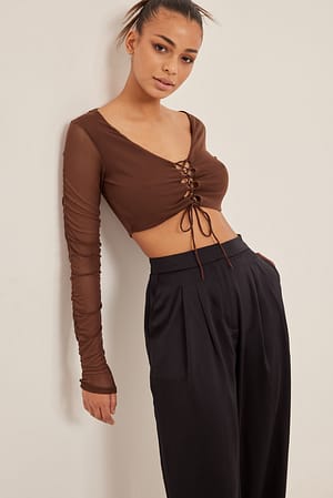 Brown Netz-Oberteil mit Spitzendetail