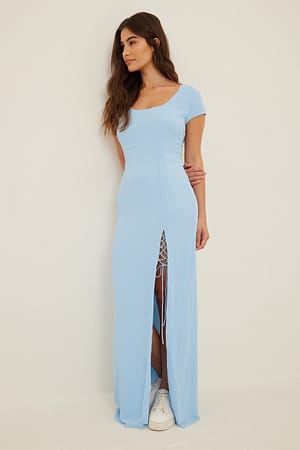 Dusty Blue Lacing Detail Recycled Maxi Dress