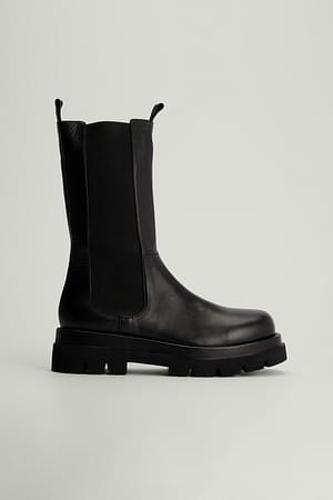 Black Leder-Stiefeletten