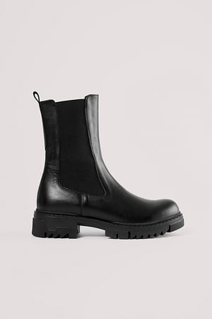 Black Leder-Stiefeletten