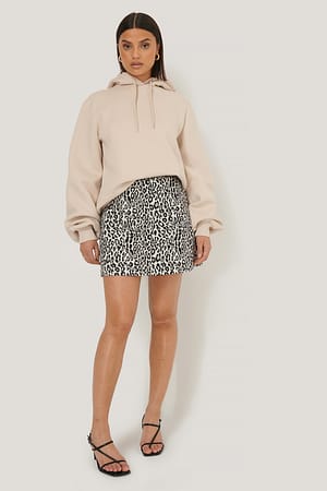 BLACK WHITE LEO Leopard Print Mini Skirt
