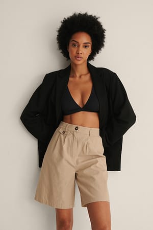 Taupe Bermuda-Shorts Aus Leinenmischung