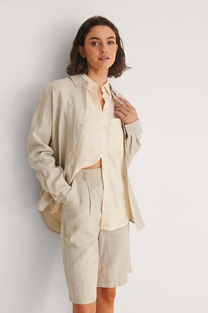 Beige Linen Bermuda Shorts