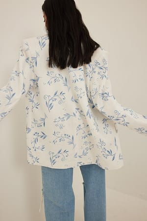 Blue/Paisly Print Linen Blazer