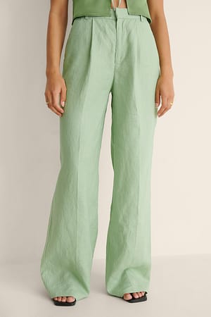 Green Pantalón De Traje Largo De Lino