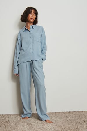 Dusty Blue Pantalon confortable en lin