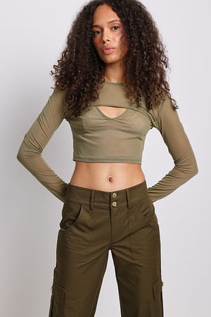 Khaki Långärmad asymmetrisk topp