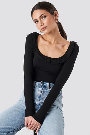 Long Sleeve Flounce Detail Top
