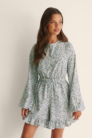 Print Gerecycleerd playsuit met lange mouwen en ruches