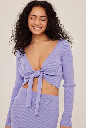 Light Lilac Long Sleeve Tie Detail Top