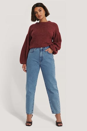 Mid Blue Organische locker sitzende Mom-Jeans