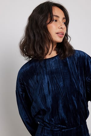 Blue Loose Velvet Mini Dress