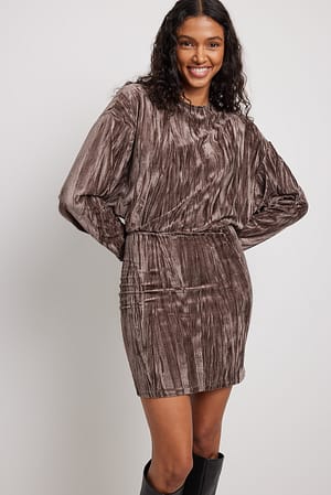 Brown Loose Velvet Mini Dress