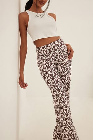 Ecru/Brown print Low Waist Pants
