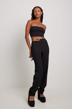Black Low Waist Strap Detailed Pants