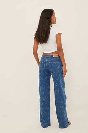 Blue Denim Low Waisted Butterfly Denim