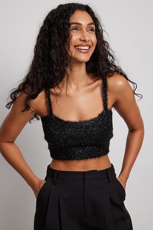 Lurex-strikket kort topp