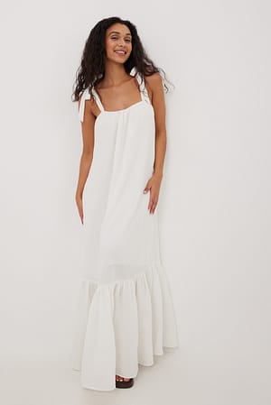 Off White Maxi Flounce Hem Dress