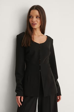 Black Marked Waist Blazer