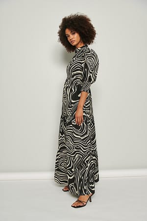 Black Print Organisches Maxikleid aus Baumwolle