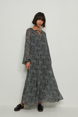 Black/White Print Recycelt durchscheinendes Maxikleid