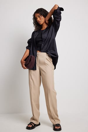 Taupe Plissierte Anzughose mit mittelhoher Taille