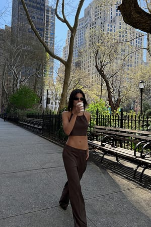 Chocolate Brown Pantalon de costume taille mi-haute